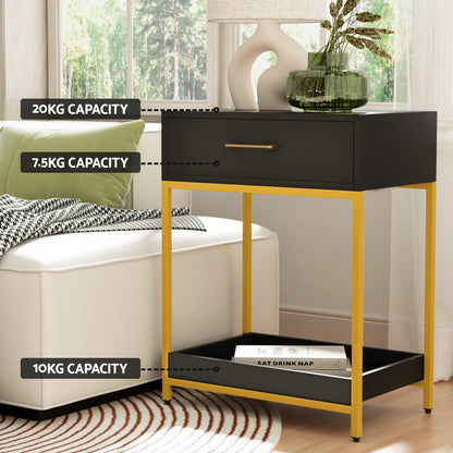 Artiss Bedside Table Drawers Side Table Shelf Storage Nightstand Black MASON DRESS-D-BS-1D1S-BK