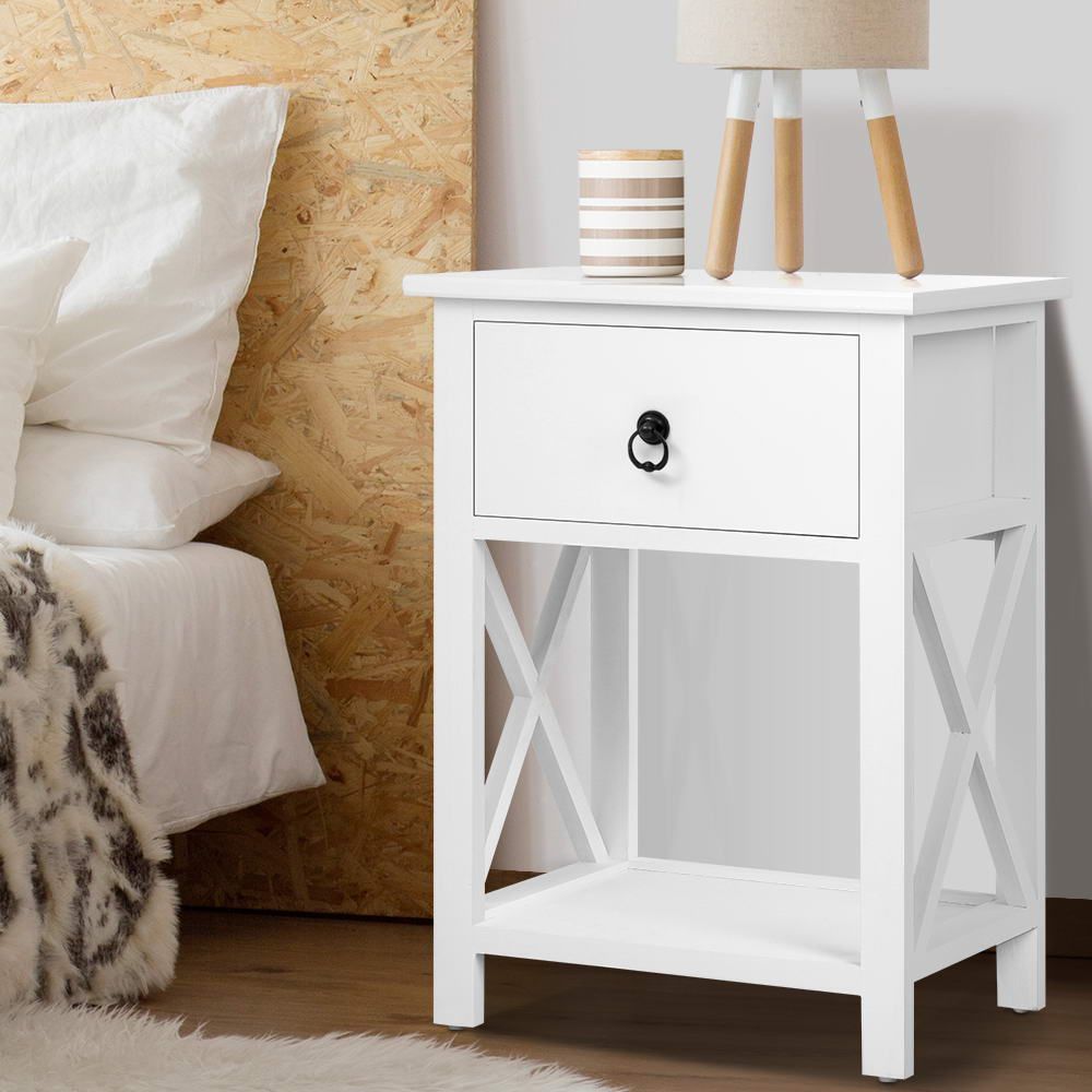 Artiss 2 X Bedside Table 1 Drawer with Shelf - EMMA White DRESS-D-BS-1DX2
