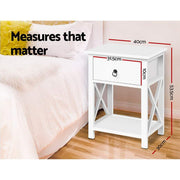 Artiss 2 X Bedside Table 1 Drawer with Shelf - EMMA White DRESS-D-BS-1DX2