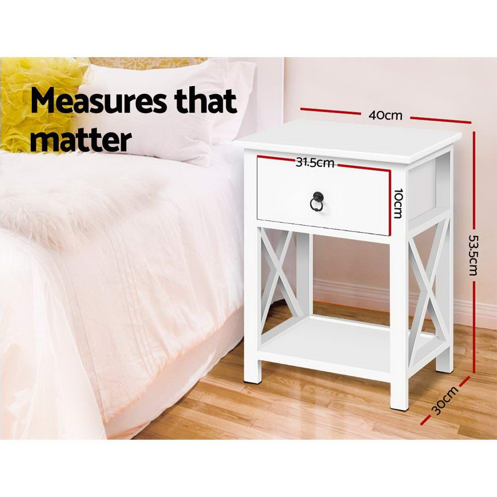 Artiss 2 X Bedside Table 1 Drawer with Shelf - EMMA White DRESS-D-BS-1DX2