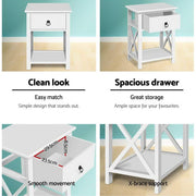 Artiss 2 X Bedside Table 1 Drawer with Shelf - EMMA White DRESS-D-BS-1DX2
