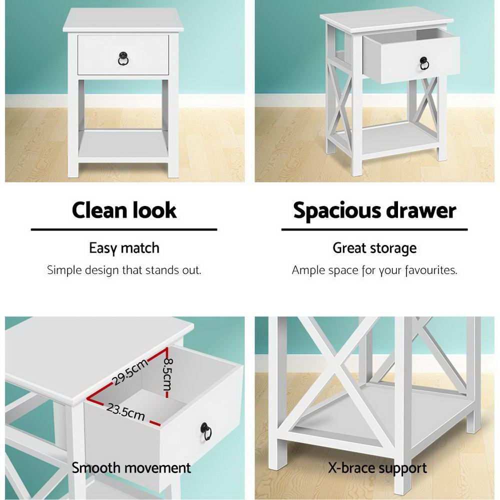 Artiss 2 X Bedside Table 1 Drawer with Shelf - EMMA White DRESS-D-BS-1DX2