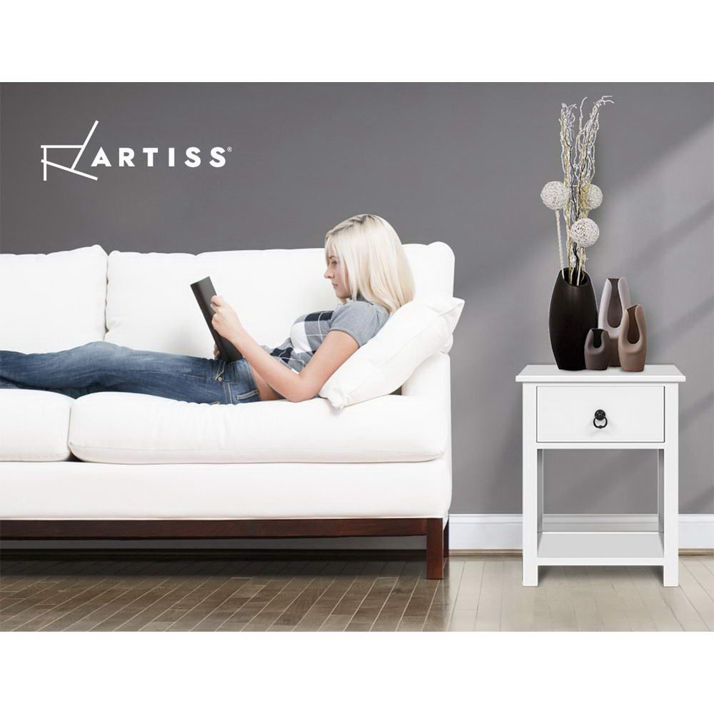 Artiss 2 X Bedside Table 1 Drawer with Shelf - EMMA White DRESS-D-BS-1DX2