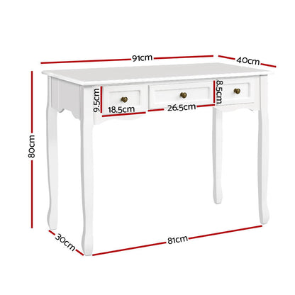 Artiss Console Table 3 Drawers White Hamptons DRESS-D-NEW-HS-3D