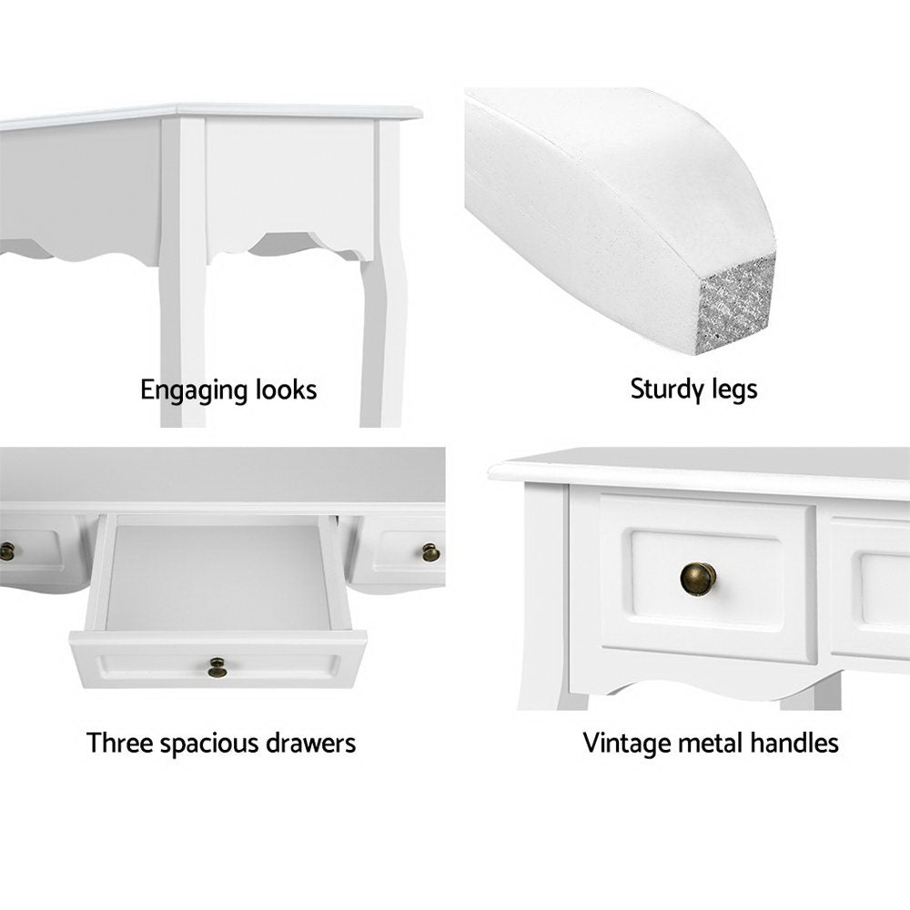 Artiss Console Table 3 Drawers White Hamptons DRESS-D-NEW-HS-3D