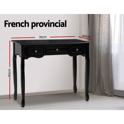 Artiss Console Table 3 Drawers Black Hamptons DRESS-D-NEW-HS-3D-BK