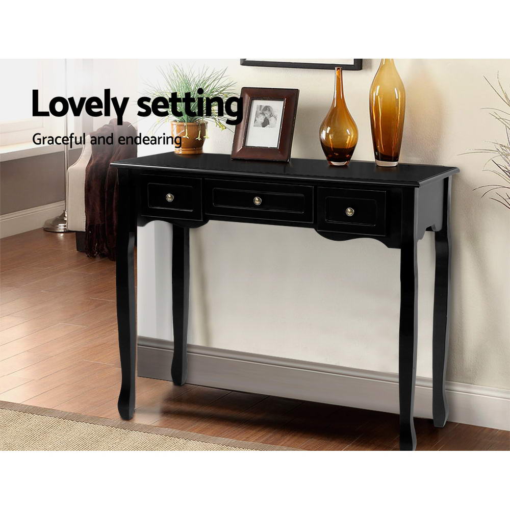 Artiss Console Table 3 Drawers Black Hamptons DRESS-D-NEW-HS-3D-BK