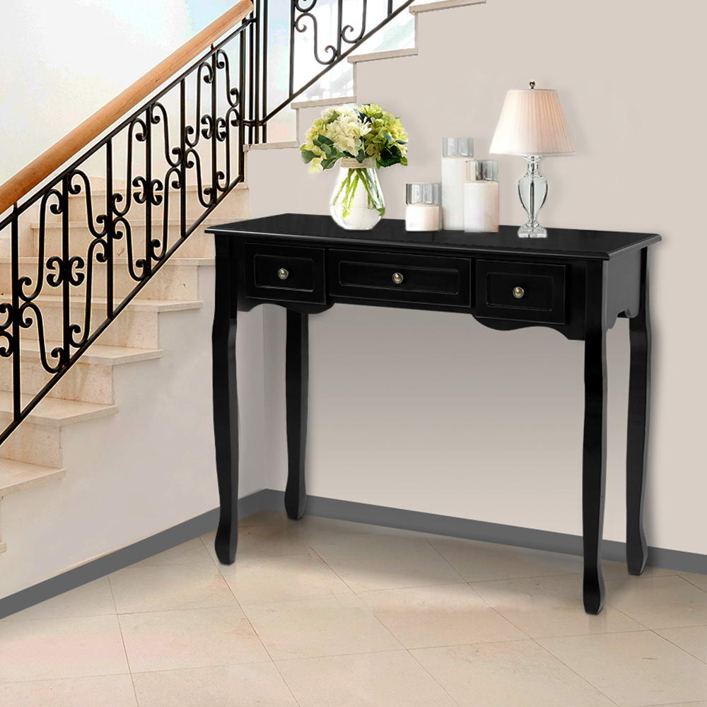 Artiss Console Table 3 Drawers Black Hamptons DRESS-D-NEW-HS-3D-BK