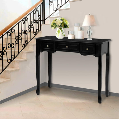 Artiss Console Table 3 Drawers Black Hamptons DRESS-D-NEW-HS-3D-BK
