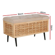 Artiss Storage Ottoman Blanket Box 80cm Weaved Velvet Pine DRESS-D-OTM-L80-WDGY
