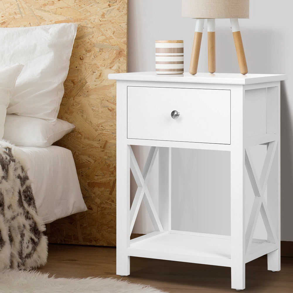 Artiss Bedside Table 1 Drawer with Shelf - EMMA White DRESS-TAB-BS-1D