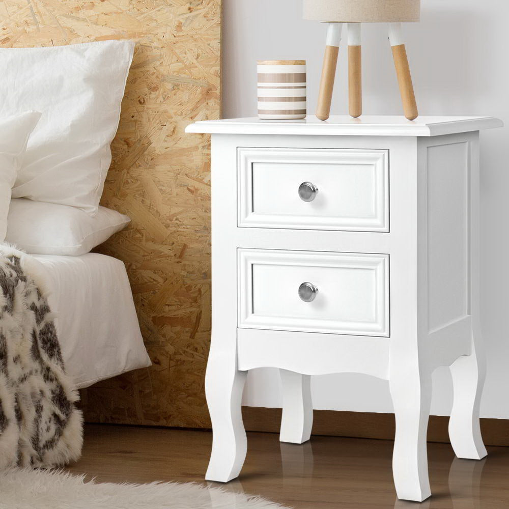 Artiss Bedside Table 2 Drawers - BISSET White DRESS-TAB-BS-WH