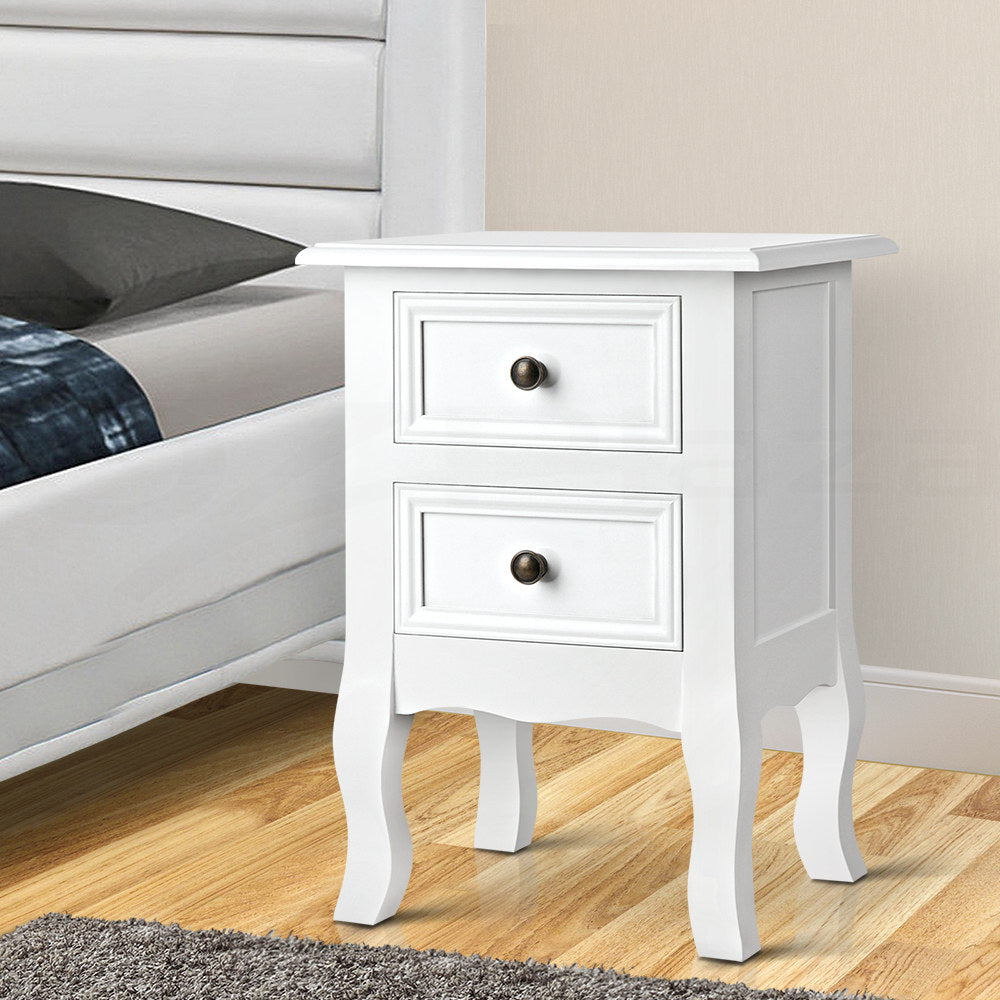 Artiss Bedside Table 2 Drawers - BISSET White DRESS-TAB-BS-WH