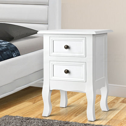 Artiss Bedside Table 2 Drawers - BISSET White DRESS-TAB-BS-WH