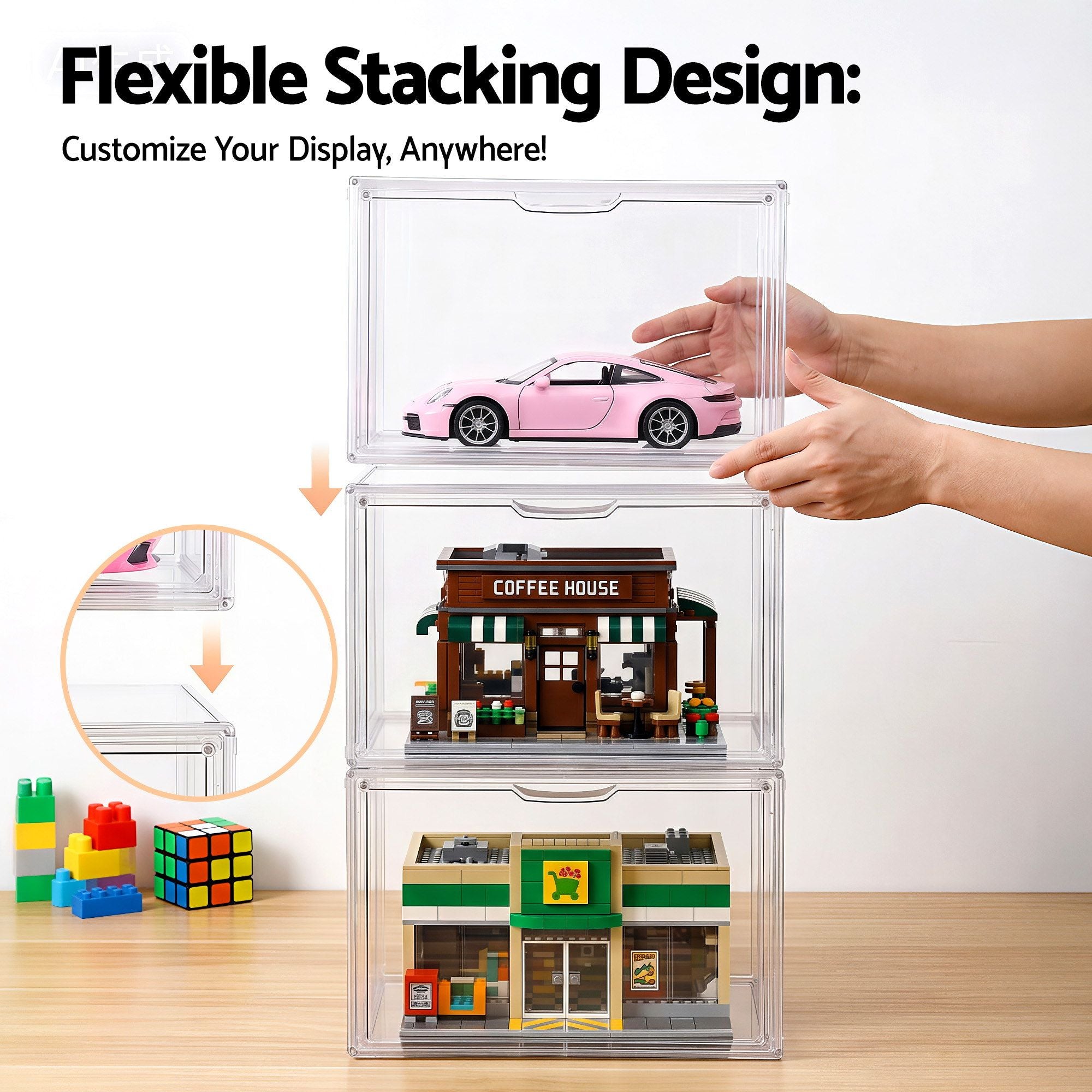 Artiss Clear Acrylic Display Case 3 Pack Toy Storage Box DS-27-CLX3