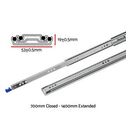 Giantz 2x Drawer Slides Heavy Duty Full Extension Locking 700-1400mm Length DS-53MM-700-SI