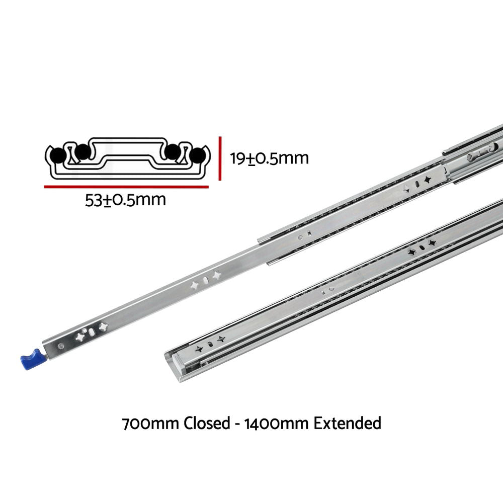 Giantz 2x Drawer Slides Heavy Duty Full Extension Locking 700-1400mm Length DS-53MM-700-SI