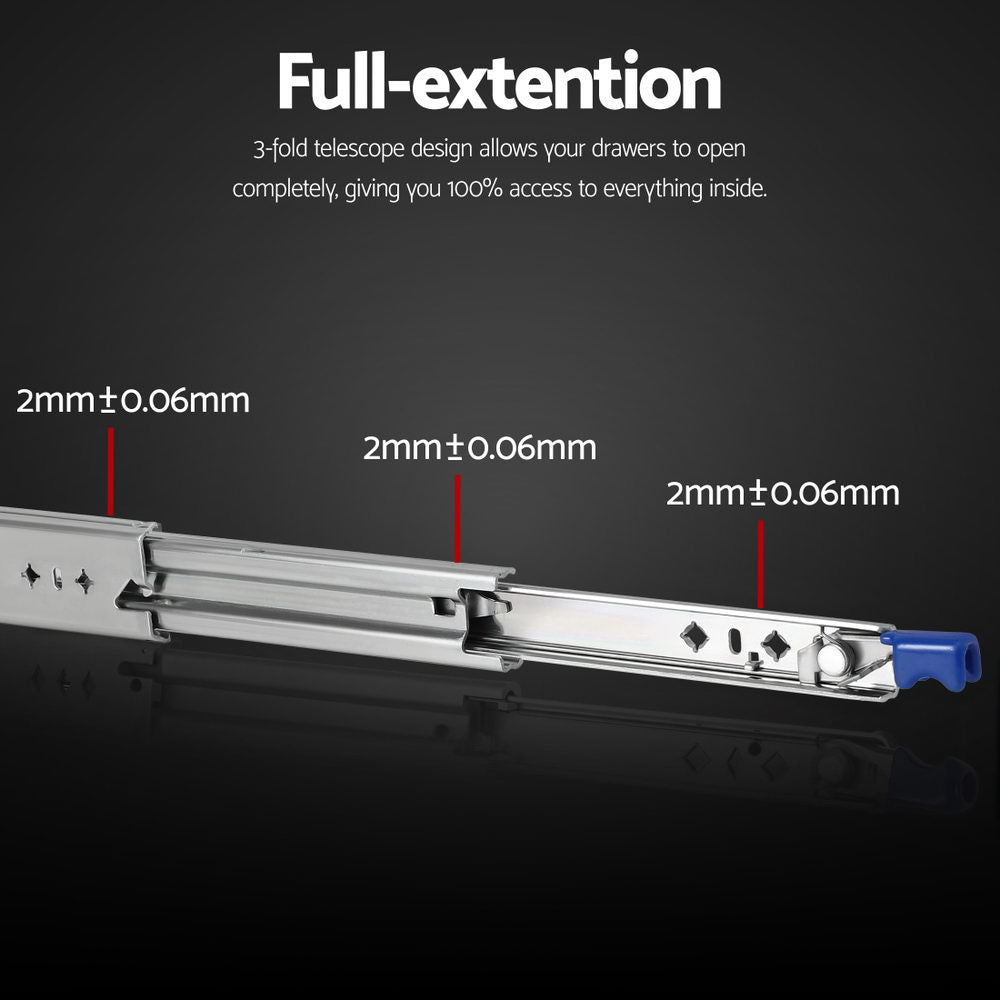 Giantz 2x Drawer Slides Heavy Duty Full Extension Locking 700-1400mm Length DS-53MM-700-SI