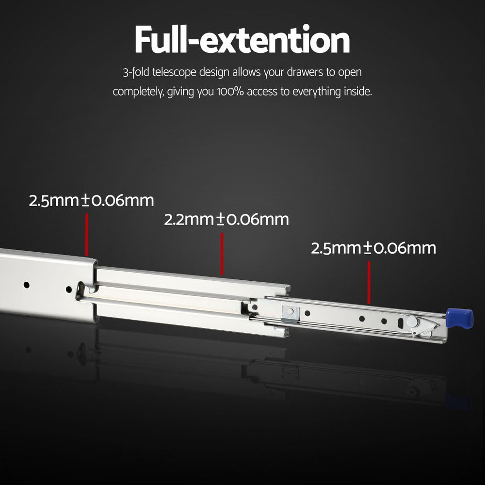 Giantz 2x Drawer Slides Full Extension Locking 227kg 1804-3608mm Length DS-76MM-1804-SI