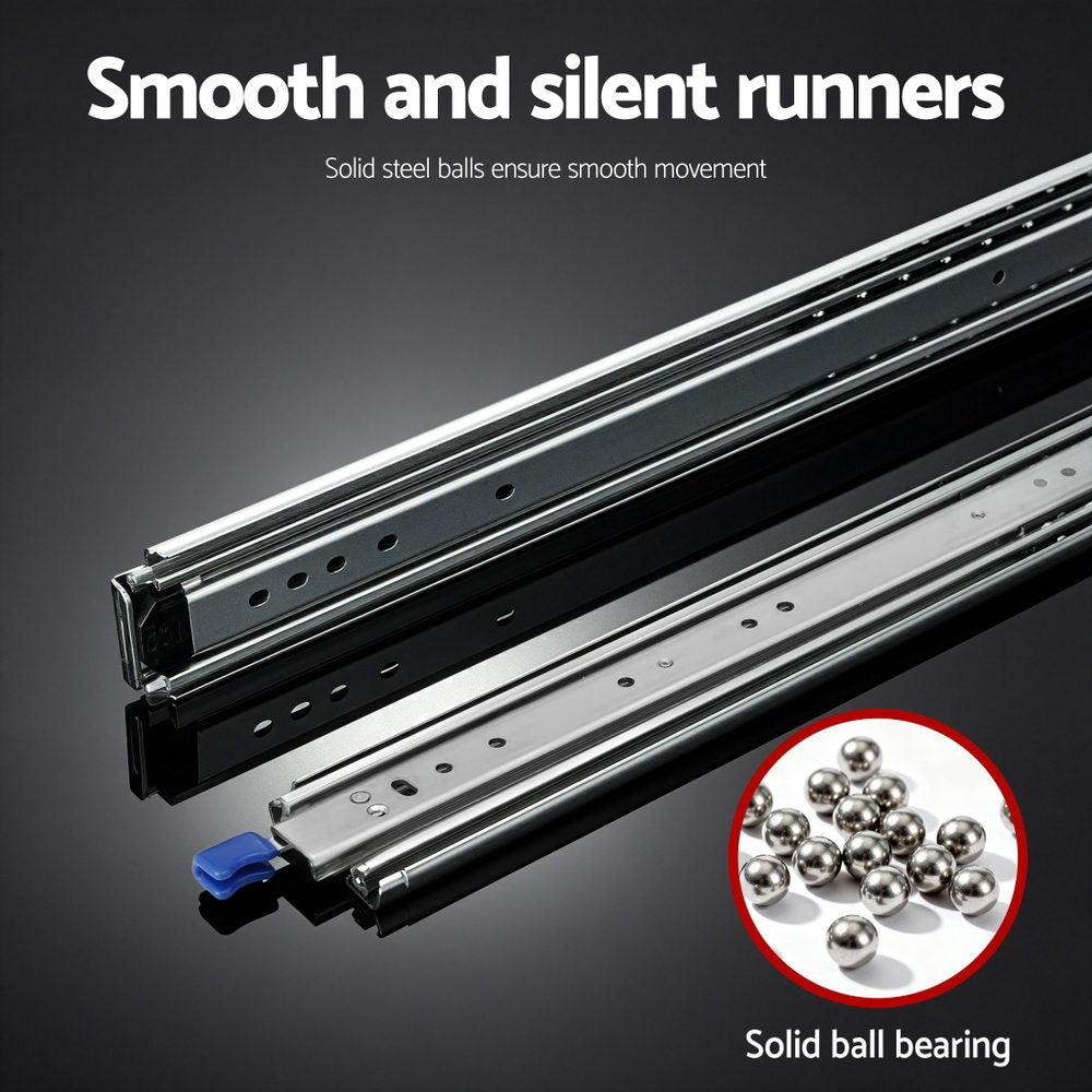 Giantz 2x Drawer Slides Full Extension Locking 227kg 914-1829mm Length DS-76MM-914-SI