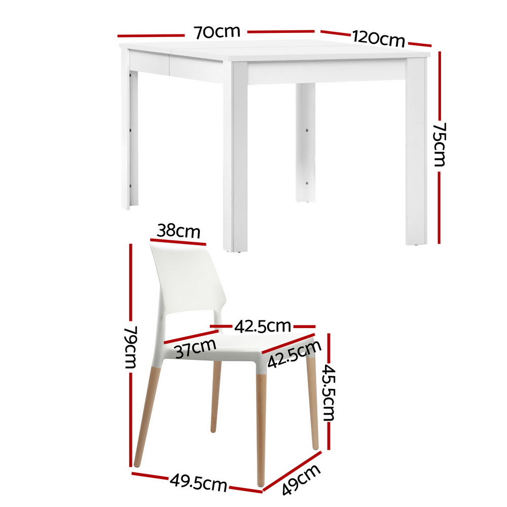 1 Artiss Dining Table and 4 Chairs Set White Wood DSET-120WH-086-WHX4