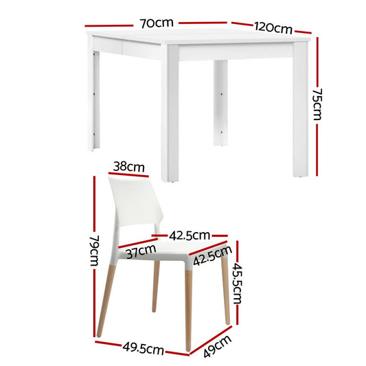 1 Artiss Dining Table and 4 Chairs Set White Wood DSET-120WH-086-WHX4
