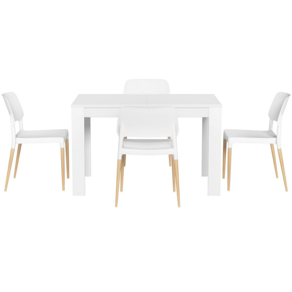 1 Artiss Dining Table and 4 Chairs Set White Wood DSET-120WH-086-WHX4