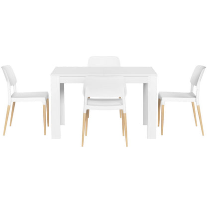 1 Artiss Dining Table and 4 Chairs Set White Wood DSET-120WH-086-WHX4