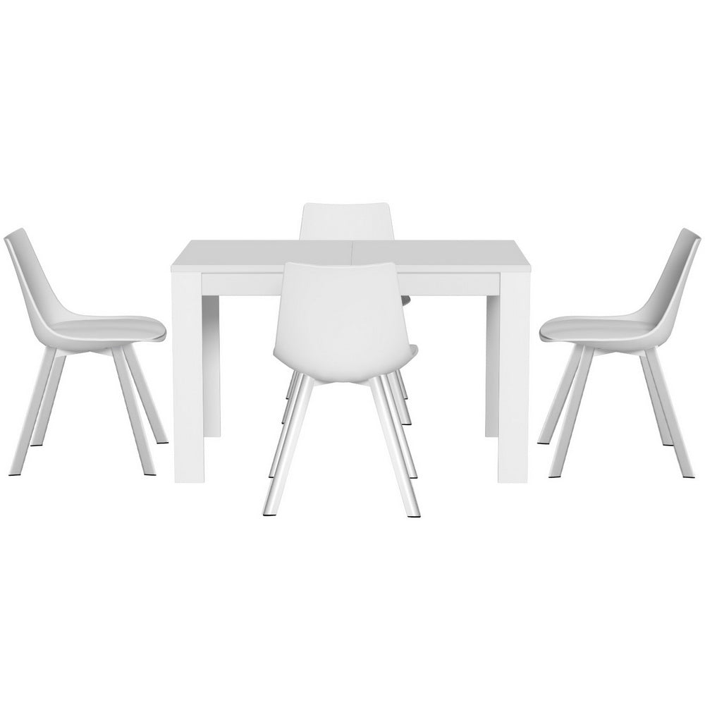 1 Artiss Dining Table and 4 Chairs Set Rectangle White DSET-120WH-5221-WHX4