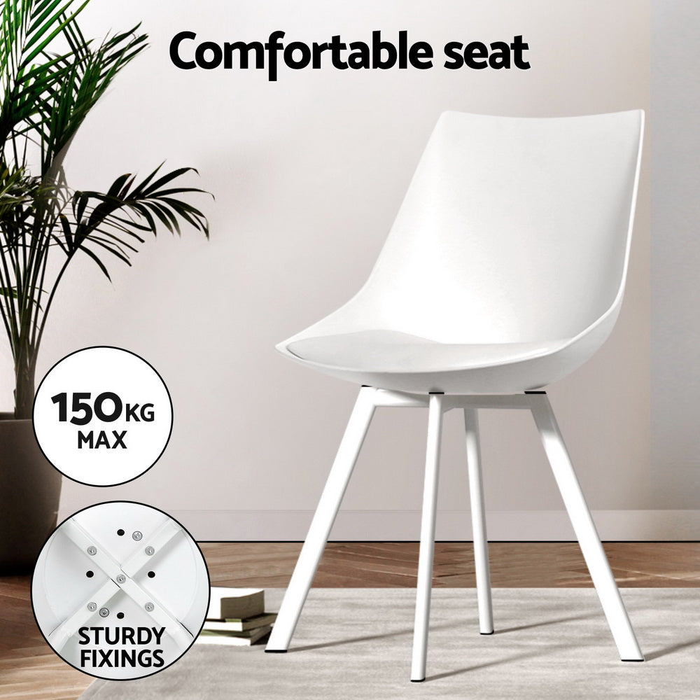 1 Artiss Dining Table and 4 Chairs Set Rectangle White DSET-120WH-5221-WHX4