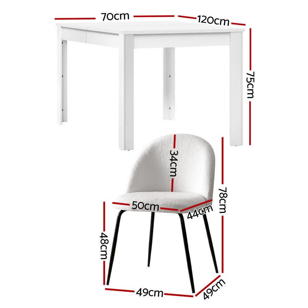 1 Artiss Dining Table and 4 Chairs Set White Sherpa DSET-120WH-VEL150-WHX4