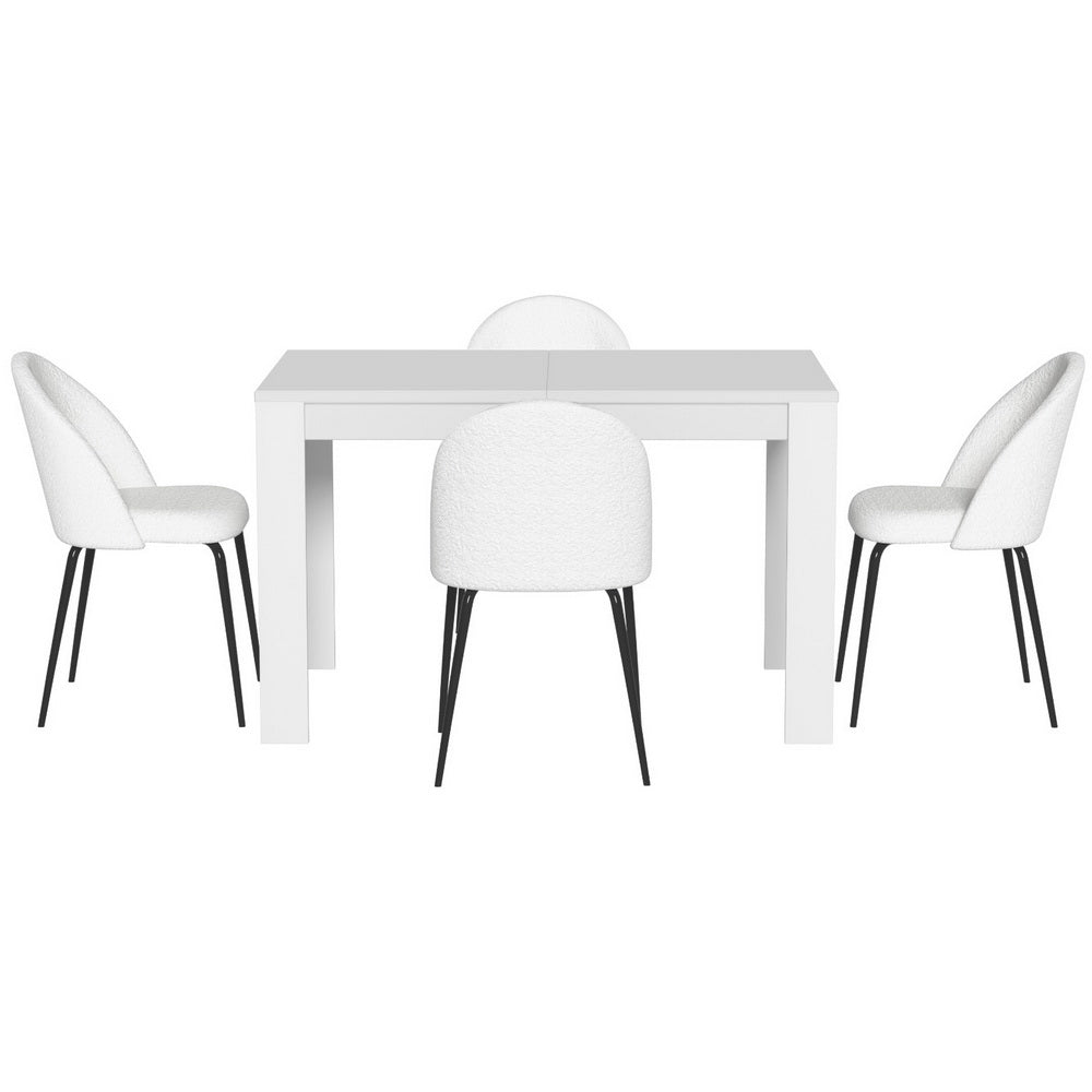 1 Artiss Dining Table and 4 Chairs Set White Sherpa DSET-120WH-VEL150-WHX4