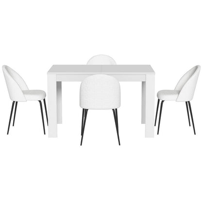 1 Artiss Dining Table and 4 Chairs Set White Sherpa DSET-120WH-VEL150-WHX4