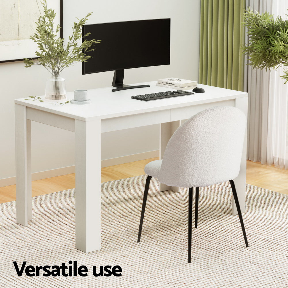 1 Artiss Dining Table and 4 Chairs Set White Sherpa DSET-120WH-VEL150-WHX4