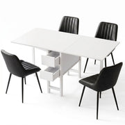 Artiss Dining Table and Chairs Set 5pcs Foldable Kitchen Furniture with 2 Drawers Black and White DSET-CHANGE-DIN-2602-BKX4