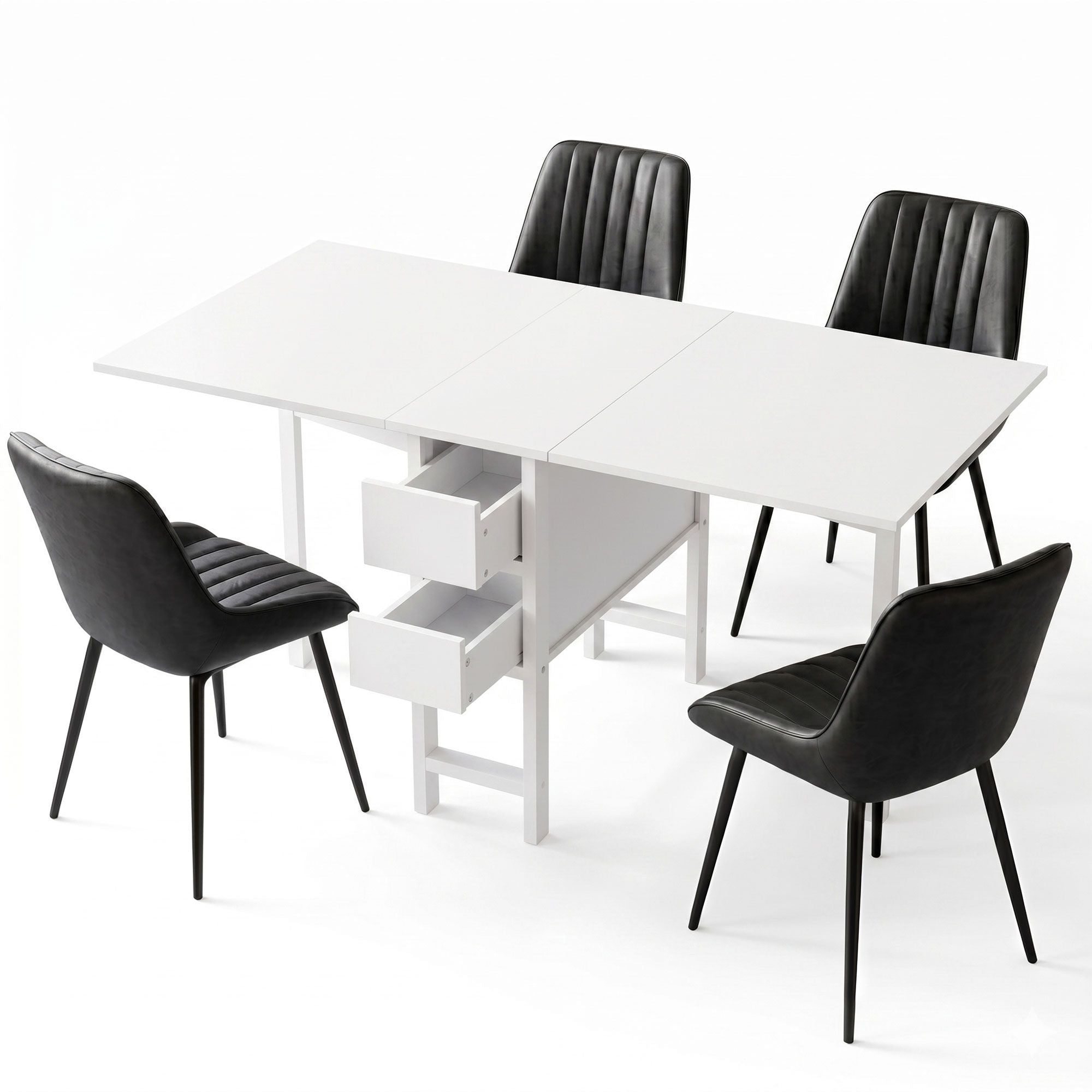 Artiss Dining Table and Chairs Set 5pcs Foldable Kitchen Furniture with 2 Drawers Black and White DSET-CHANGE-DIN-2602-BKX4