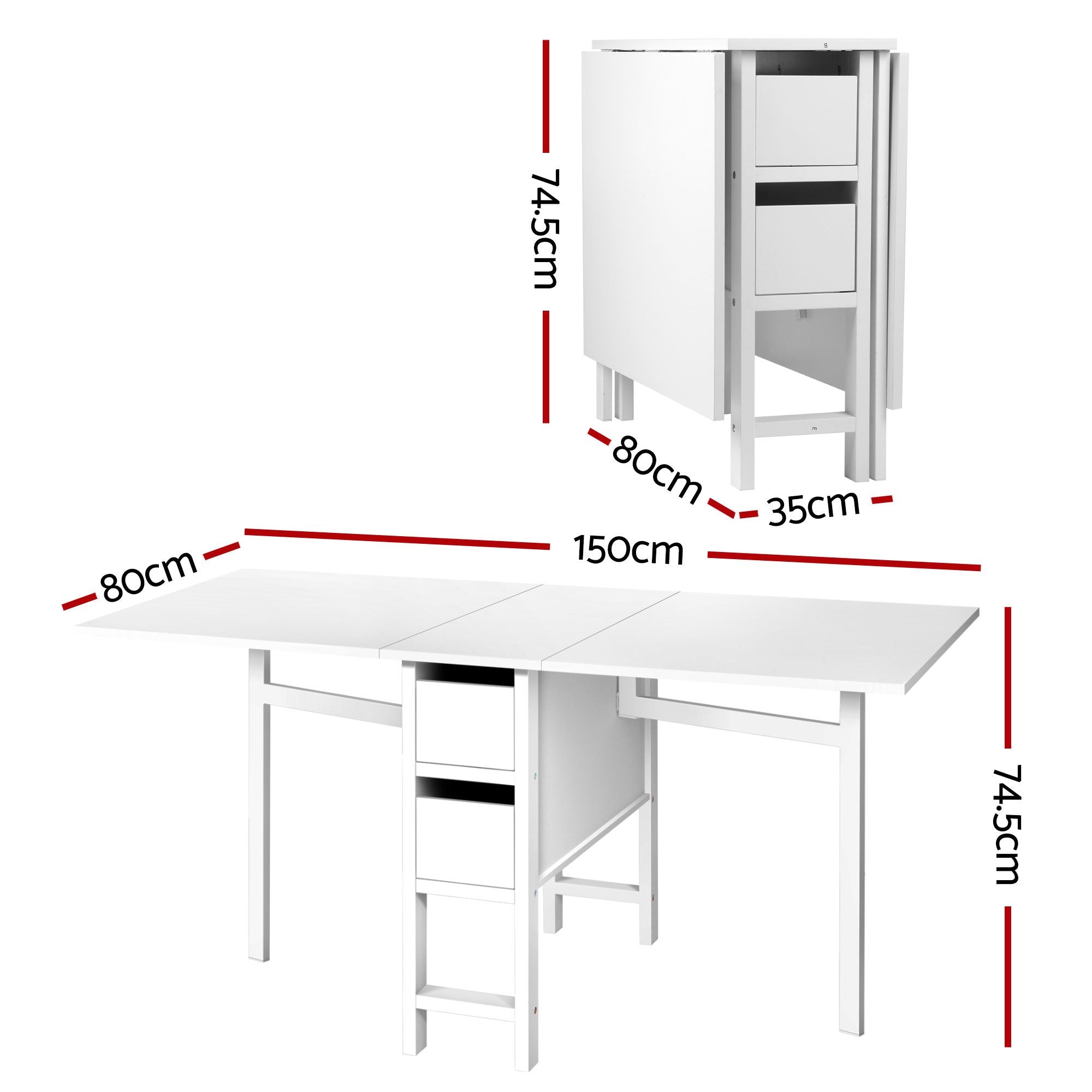 Artiss Dining Table and Chairs Set 5pcs Foldable Kitchen Furniture with 2 Drawers Black and White DSET-CHANGE-DIN-2602-BKX4