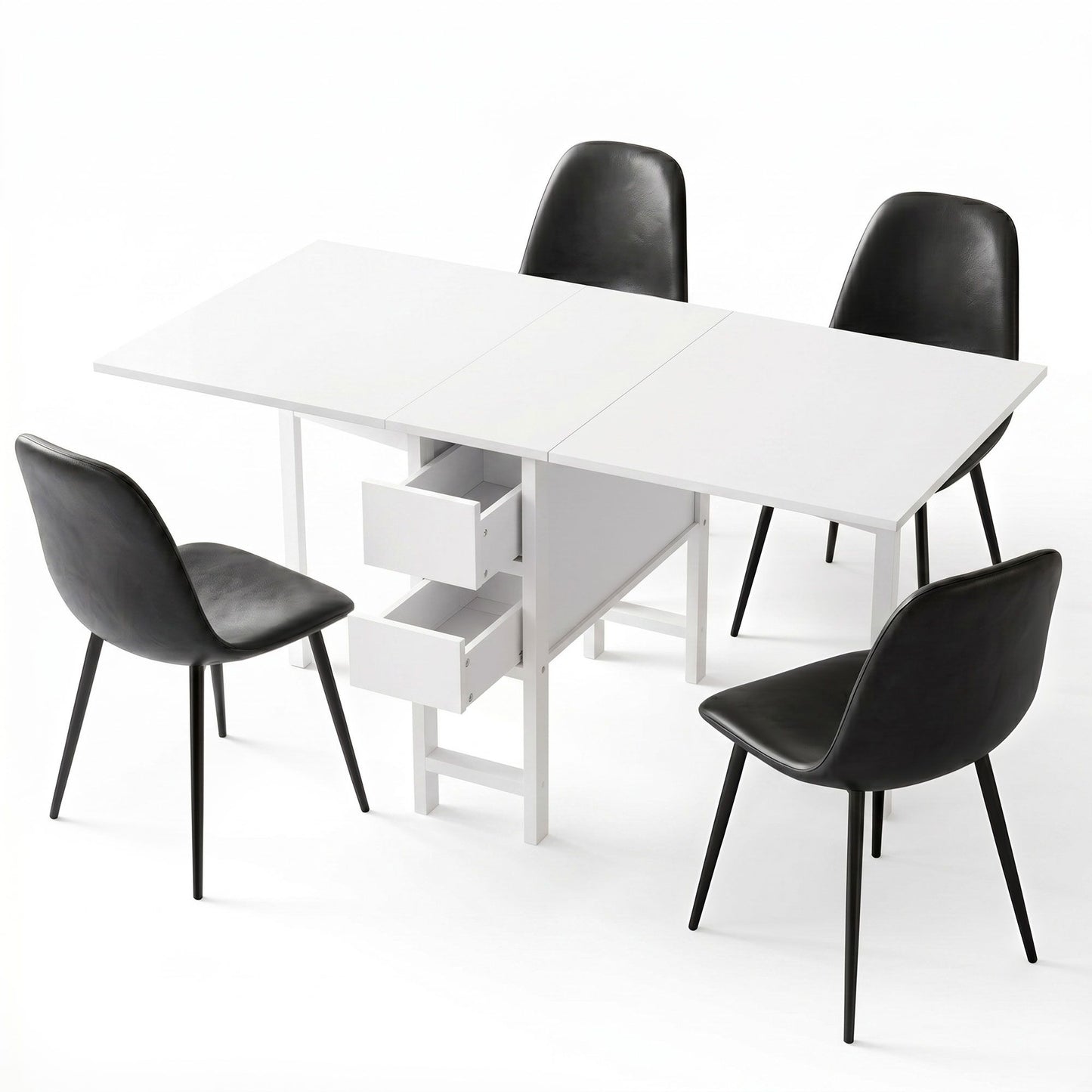 Artiss Dining Table and Chairs Set 5pcs Foldable with 2 Drawers Black and White DSET-CHANGE-DIN-B04-BKX4