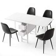 Artiss Dining Table and Chairs Set 5pcs Foldable with 2 Drawers Black and White DSET-CHANGE-DIN-B04-BKX4