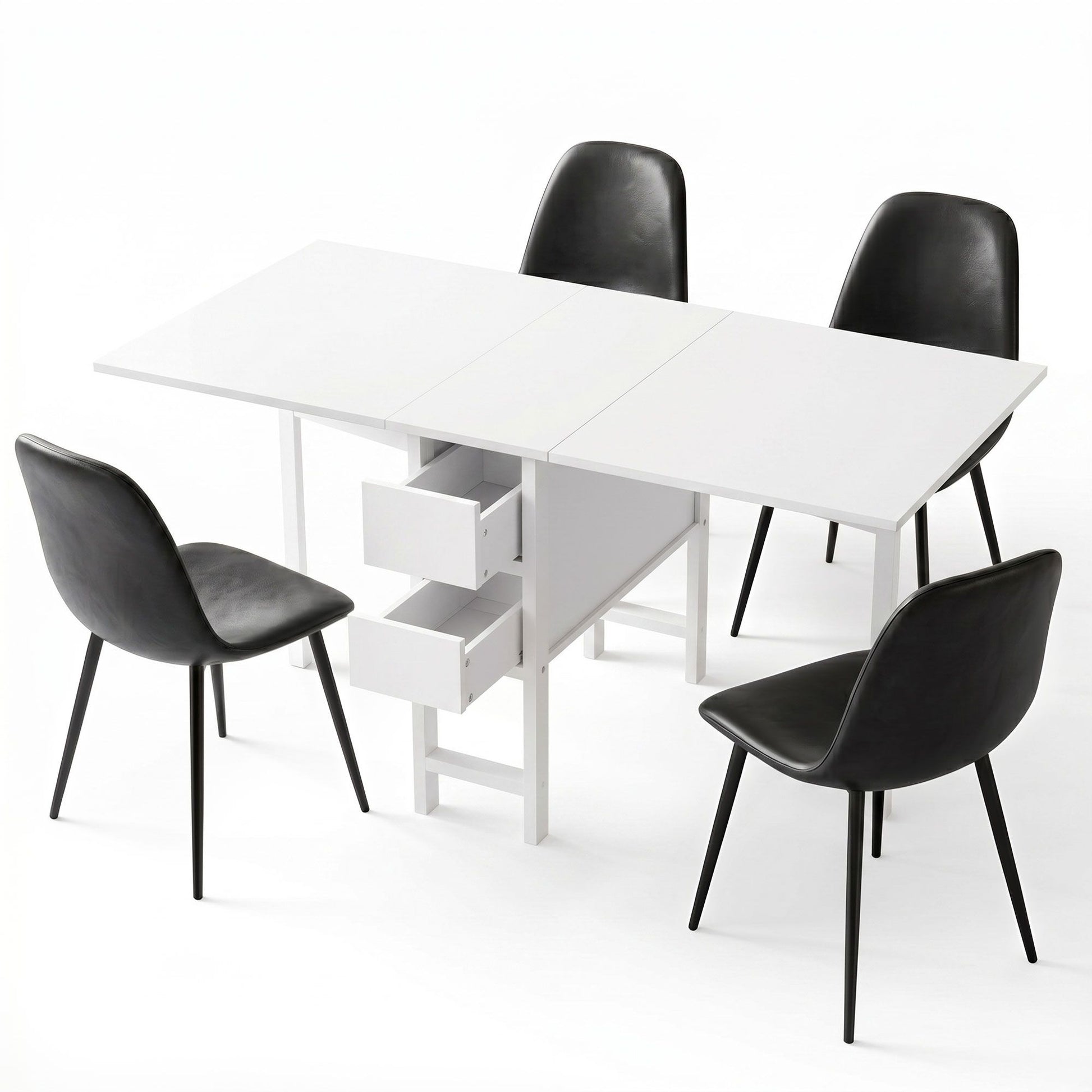 Artiss Dining Table and Chairs Set 5pcs Foldable with 2 Drawers Black and White DSET-CHANGE-DIN-B04-BKX4