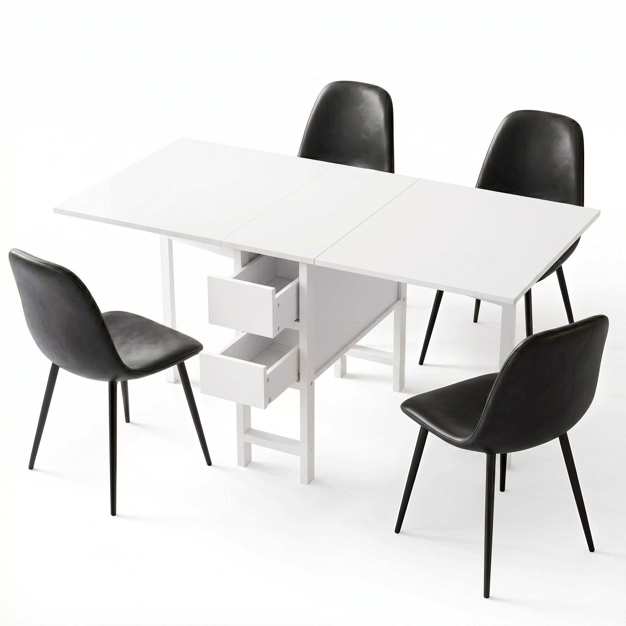 Artiss Dining Table and Chairs Set 5pcs Foldable with 2 Drawers Black and White DSET-CHANGE-DIN-B04-BKX4