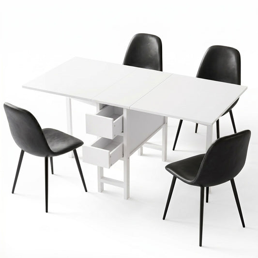 Artiss Dining Table and Chairs Set 5pcs Foldable with 2 Drawers Black and White DSET-CHANGE-DIN-B04-BKX4