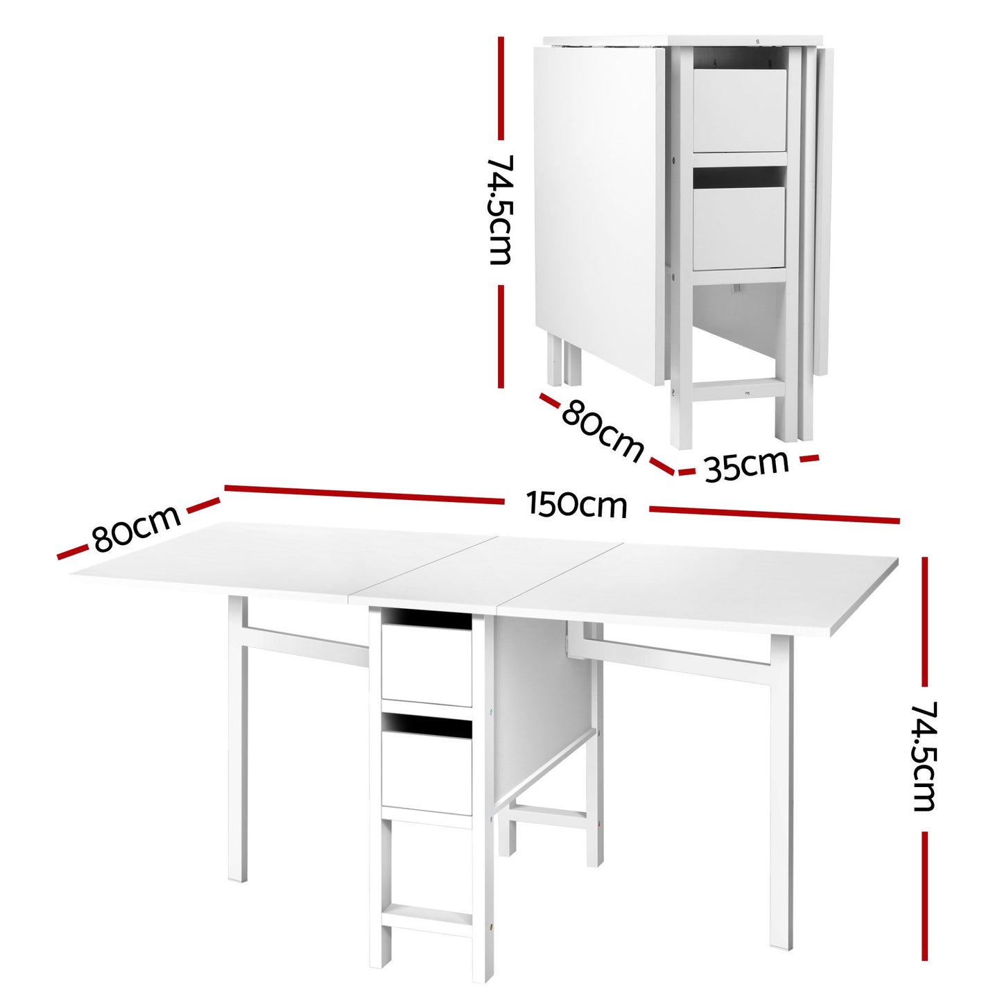 Artiss Dining Table and Chairs Set 5pcs Foldable with 2 Drawers Black and White DSET-CHANGE-DIN-B04-BKX4