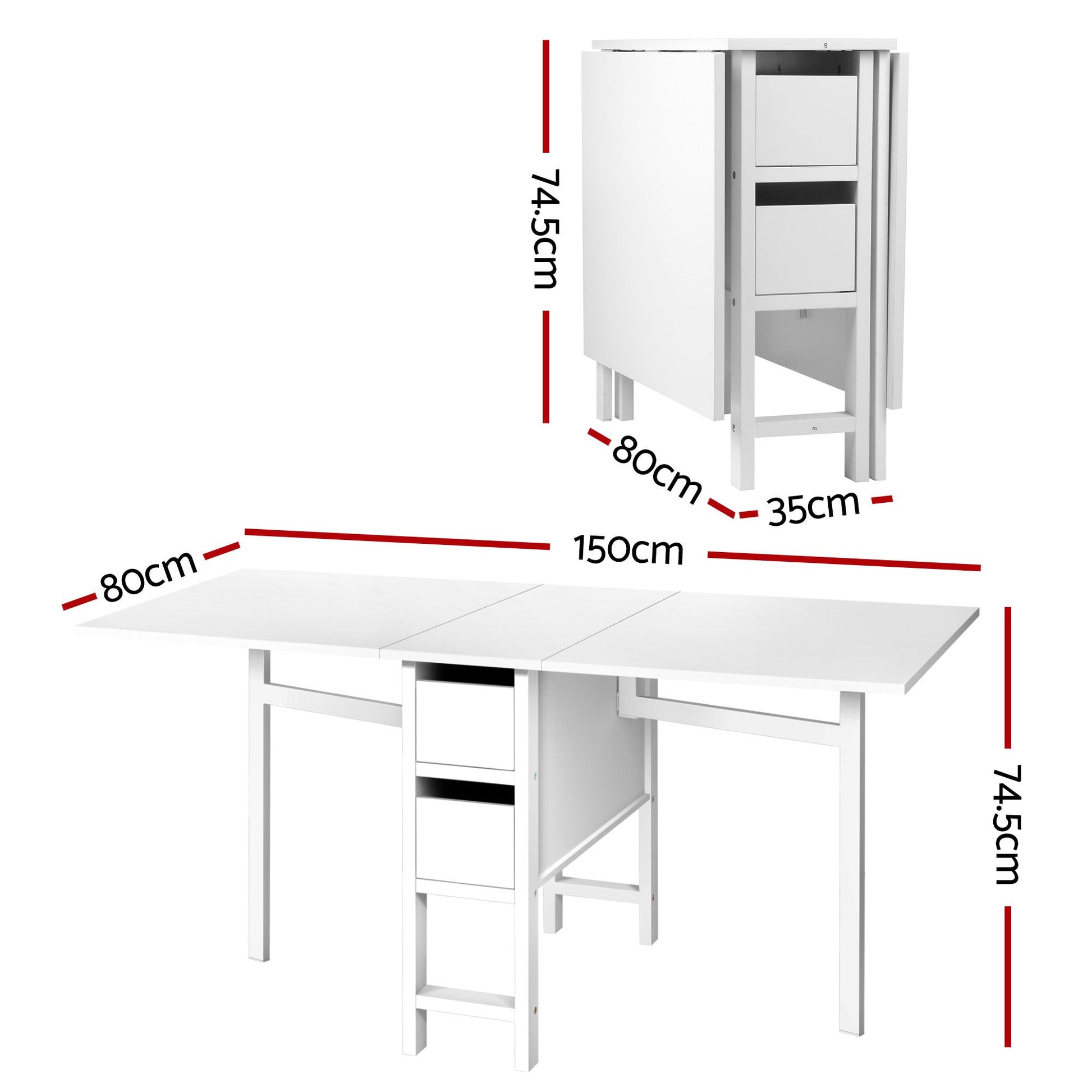 Artiss Dining Table and Chairs Set 5pcs Foldable with 2 Drawers Black and White DSET-CHANGE-DIN-B04-BKX4
