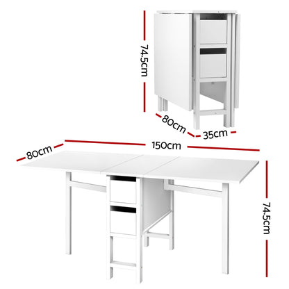 Artiss Dining Table and Chairs Set 5pcs Foldable with 2 Drawers Black and White DSET-CHANGE-DIN-B04-BKX4