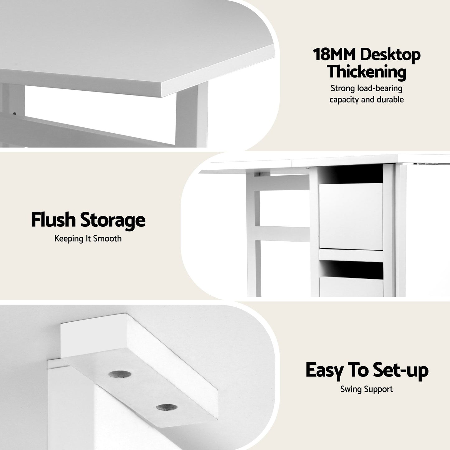 Artiss Dining Table and Chairs Set 5pcs Foldable with 2 Drawers Black and White DSET-CHANGE-DIN-B04-BKX4