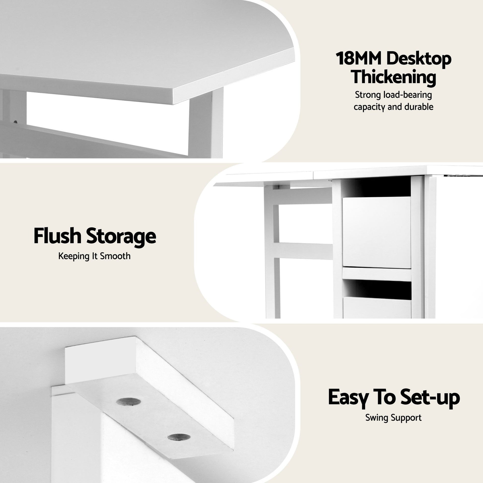 Artiss Dining Table and Chairs Set 5pcs Foldable with 2 Drawers Black and White DSET-CHANGE-DIN-B04-BKX4