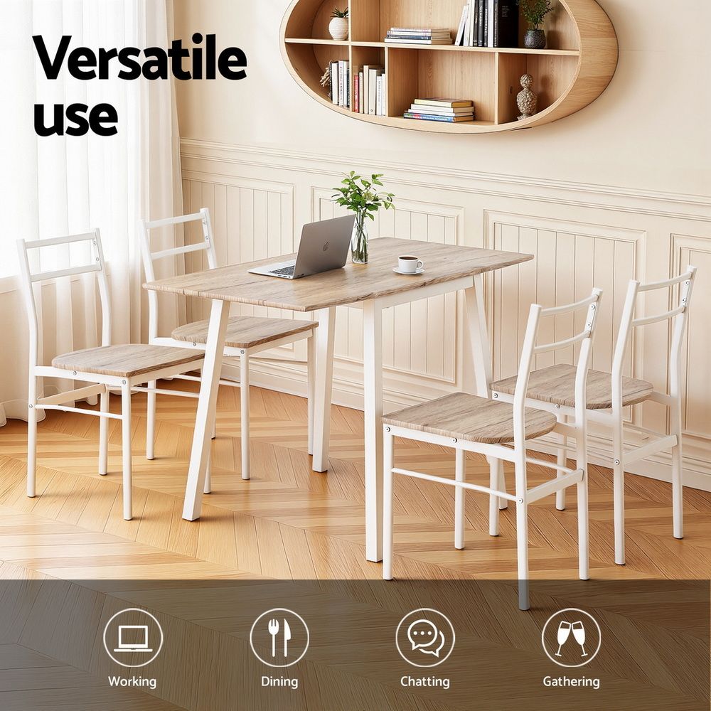 Artiss Dining Table and Chairs Set 5pcs Foldable Kitchen Furniture Natural White DSET-D-BH07-OA-AB