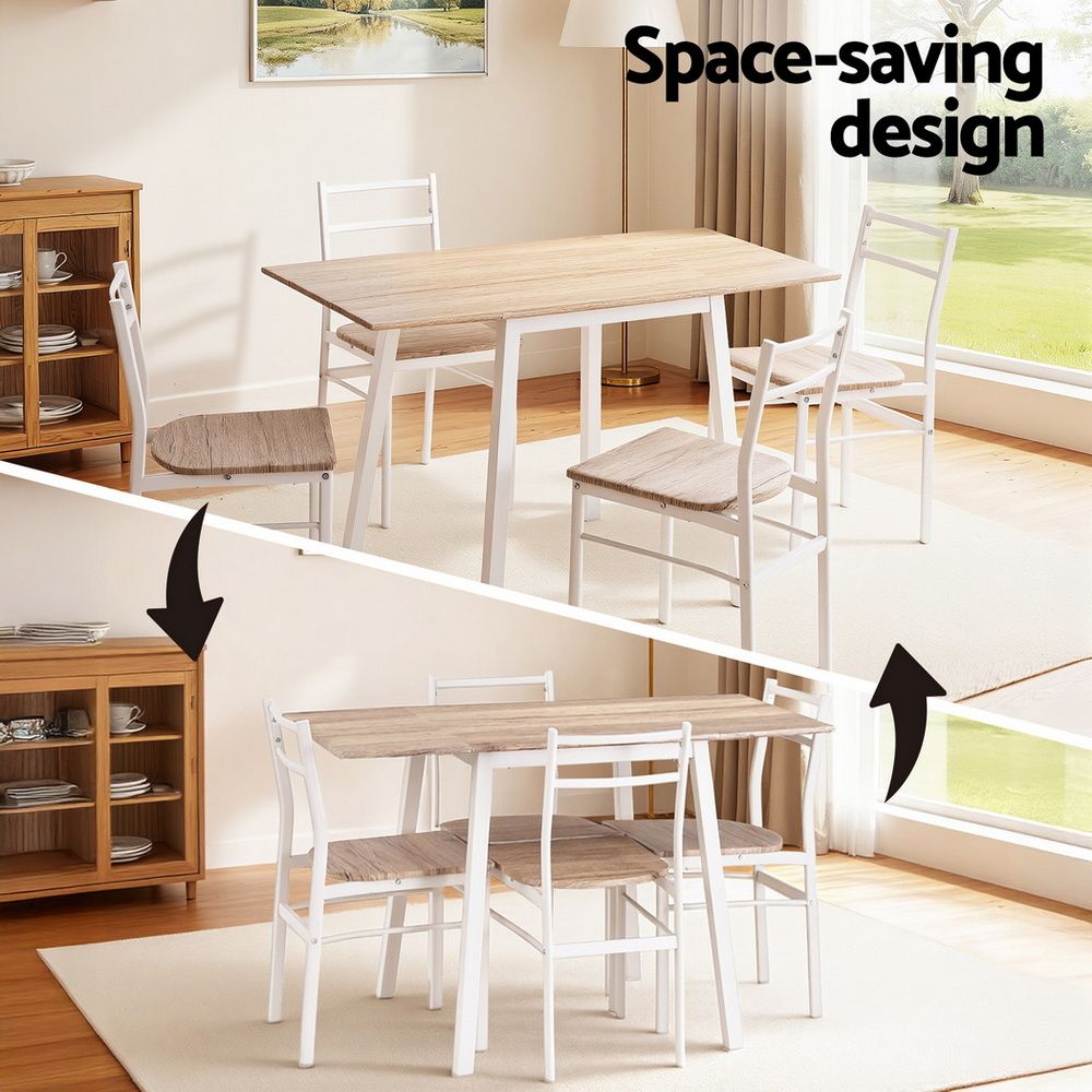 Artiss Dining Table and Chairs Set 5pcs Foldable Kitchen Furniture Natural White DSET-D-BH07-OA-AB