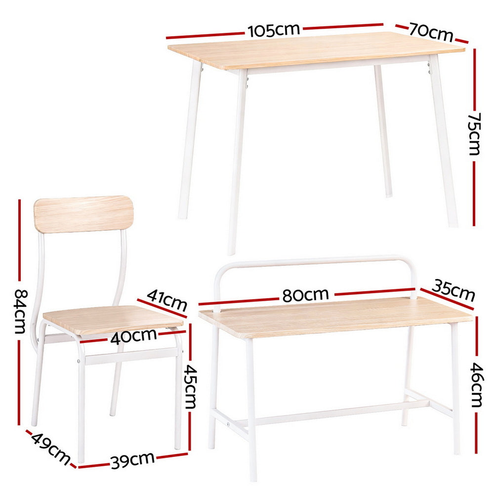 Artiss Dining Table and Chairs Set of 4 Bench Kitchen Furniture Natural and White DSET-D-BH10-OA